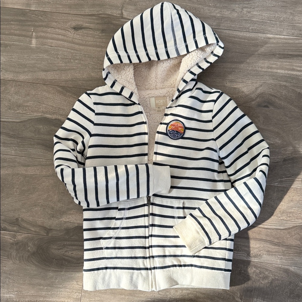 Roxy Girl sherpa-lined striped hoodie jacket. 
- Striped Kids Hoodie